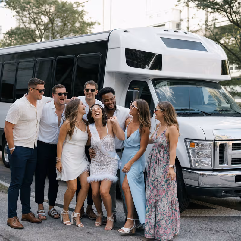Black Mercedes Sprinter van staged for an Tallahassee Bachelor & Bachelorette Transportation group