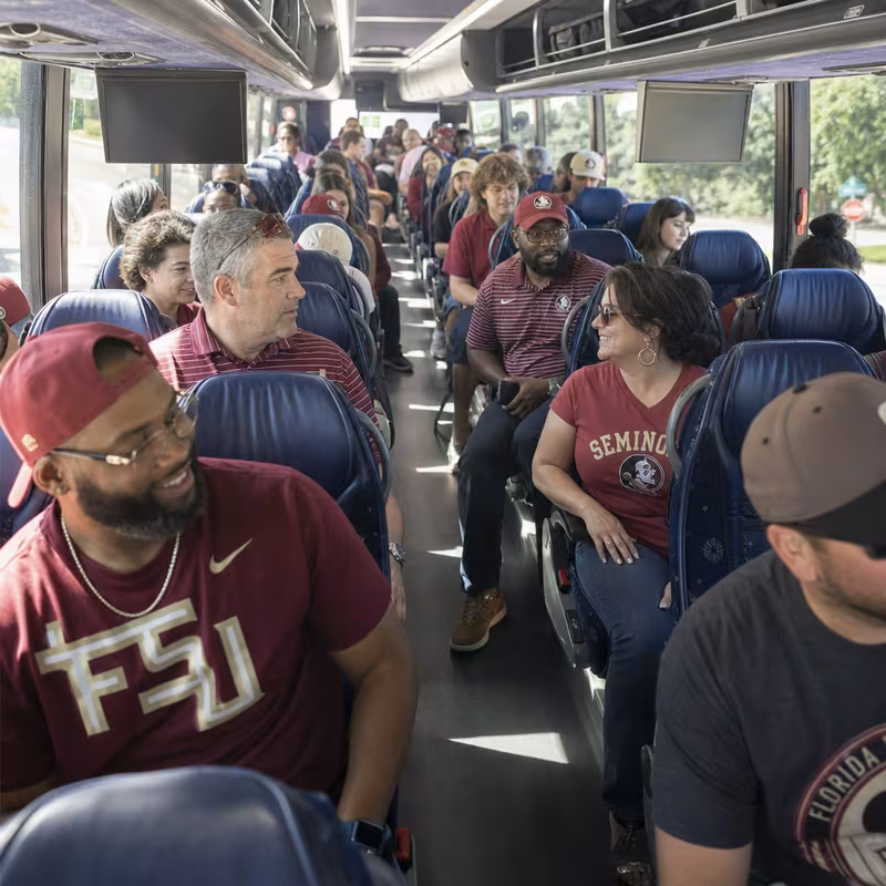 Passenger seating aboard a Tallahassee party bus rental