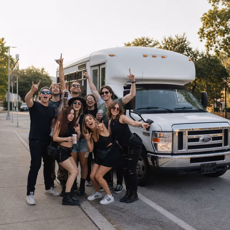 Black Mercedes Sprinter van staged for an Tallahassee Concert Transportation group