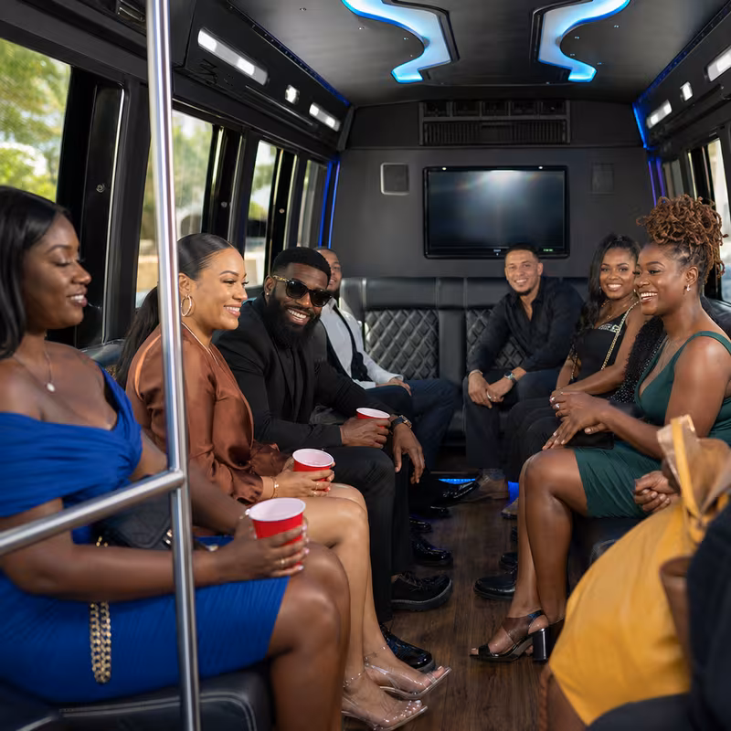 Black Mercedes Sprinter van staged for an Tallahassee Private Event Transportation group