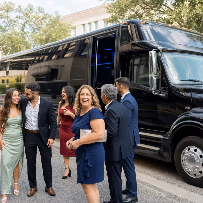 Passengers loading luggage while boarding an Tallahassee group shuttle