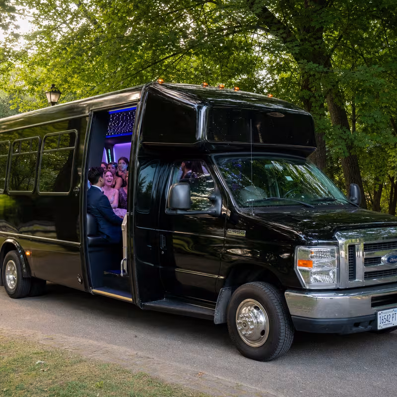 Black Mercedes Sprinter van staged for an Tallahassee Prom & Homecoming Transportation group