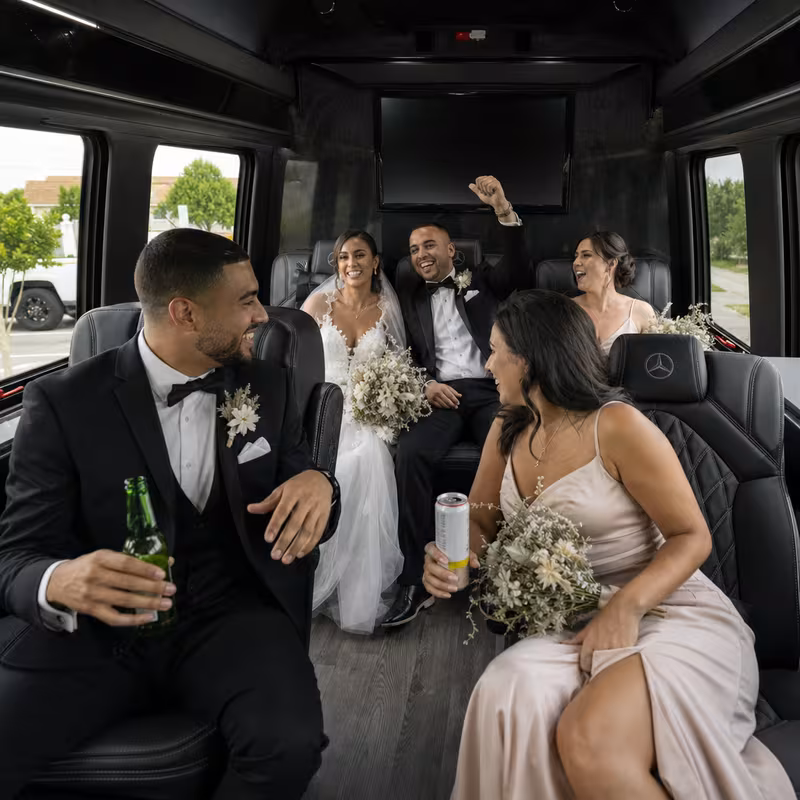 Black Mercedes Sprinter van staged for an Tallahassee Wedding Transportation group
