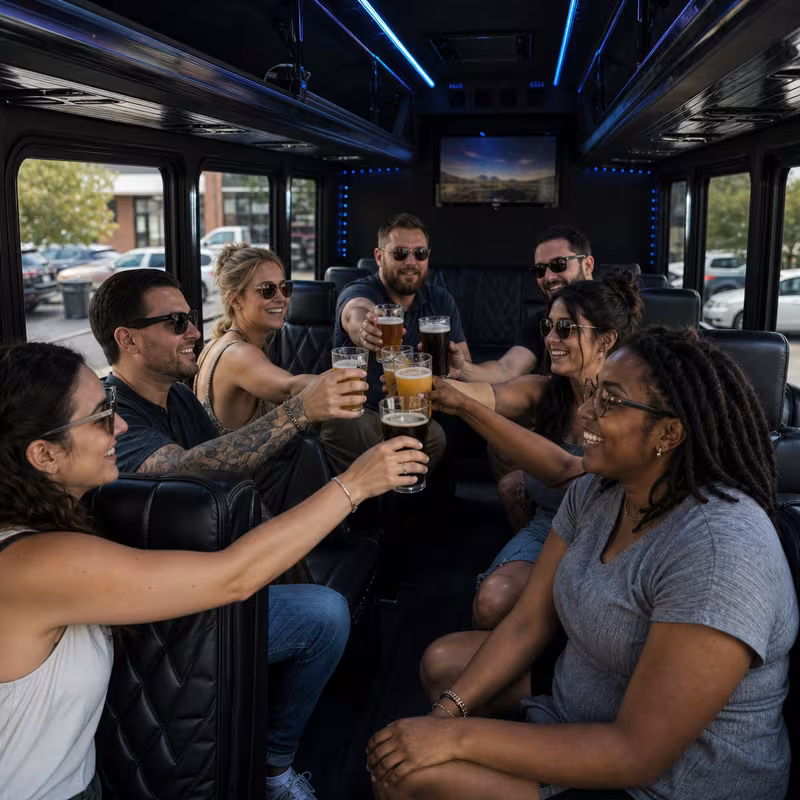 Black Mercedes Sprinter van staged for an Tallahassee Winery & Brewery Tour Transportation group